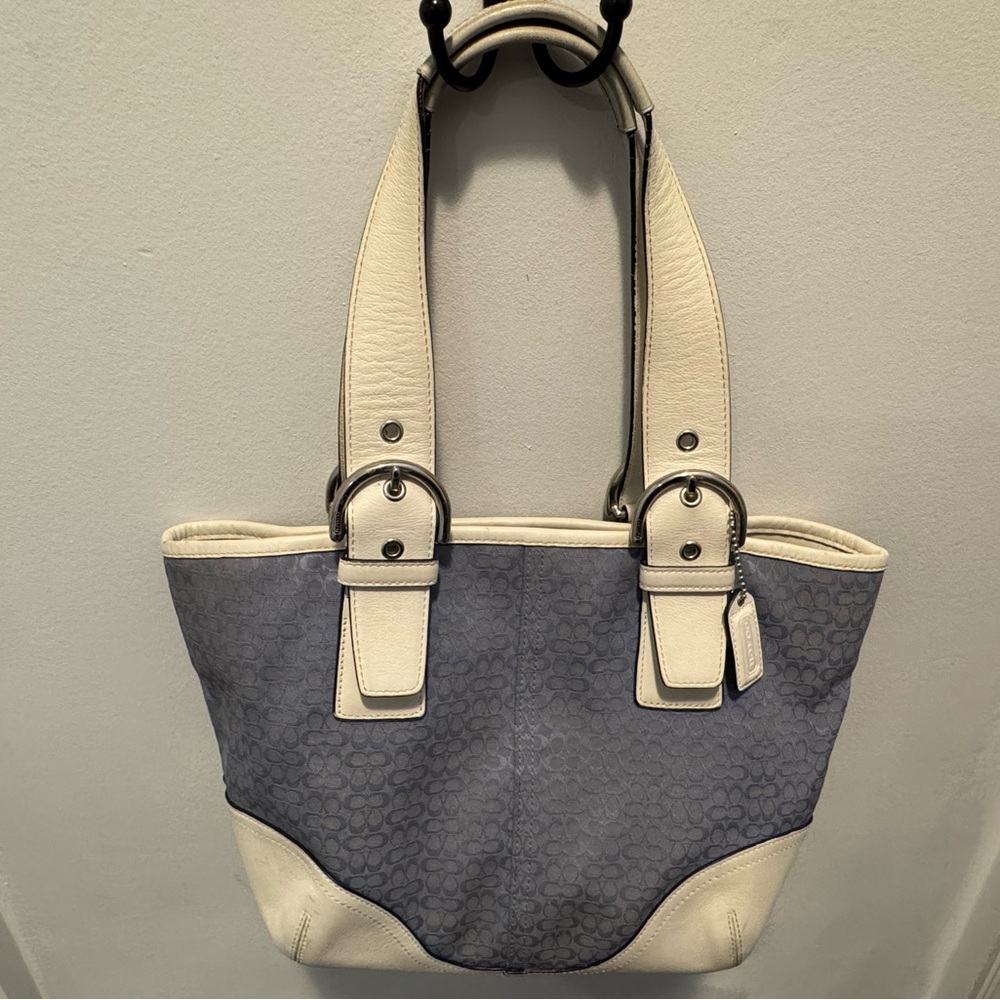 Coach Blue and Cream Signature Tote